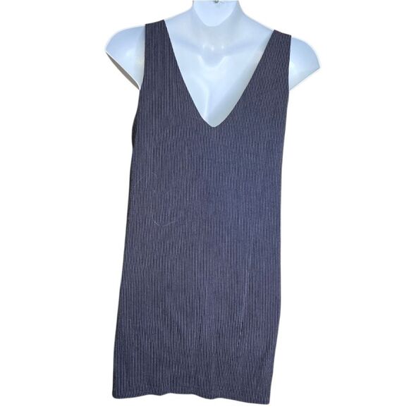 MIA & TESS navy blue micro stripe button front sleeveless pinafore dress M - Picture 3 of 9